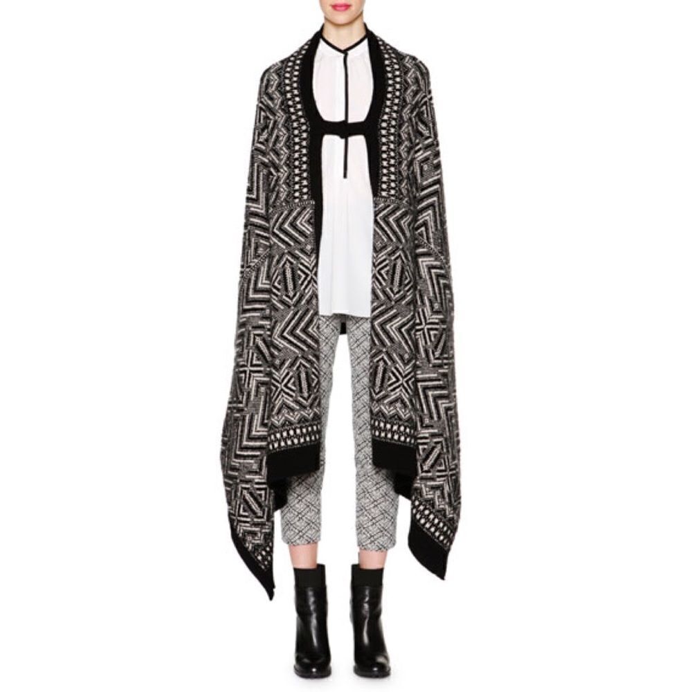 Piazza Sempione Womens Single Button Chevron Poncho Sweater Black White
